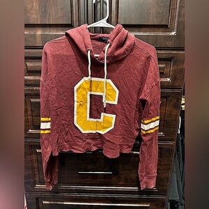 Forever 21 Maroon Cropped Sweater with Yellow Accents SMALL